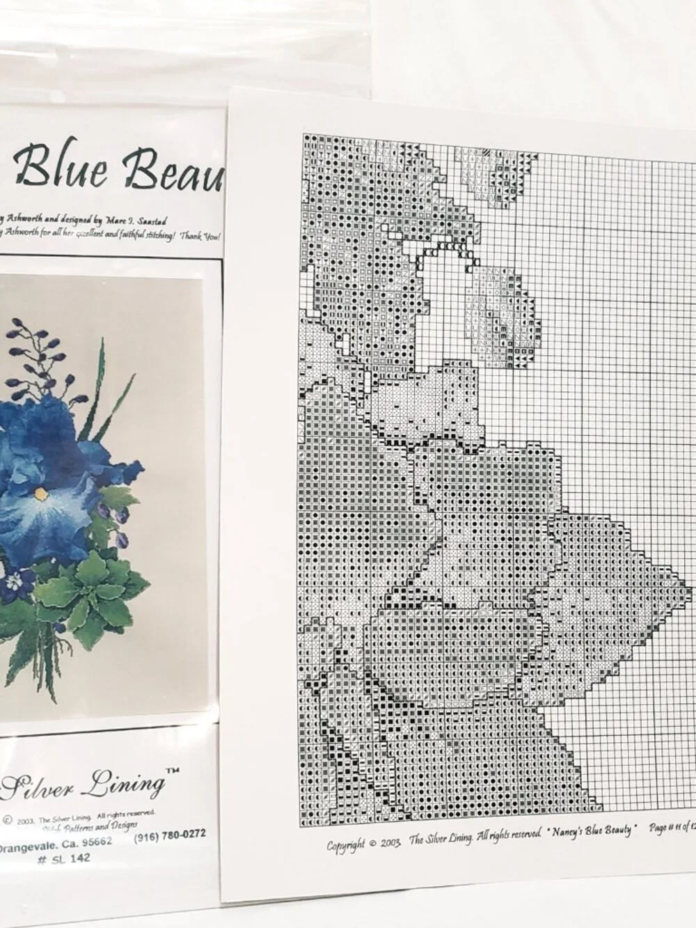 Nancy's Blue Beauty The Silver Lining Cross Stitch Pattern 2003 Marc I Saastad